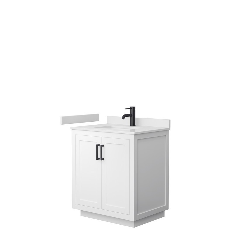 WYNDHAM COLLECTION WCF292930SWBWCUNSMXX MIRANDA 30 INCH SINGLE BATHROOM VANITY IN WHITE WITH WHITE CULTURED MARBLE COUNTERTOP, UNDERMOUNT SQUARE SINK AND MATTE BLACK TRIM