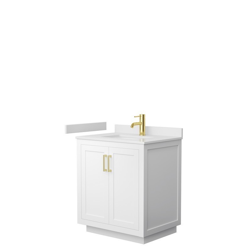 WYNDHAM COLLECTION WCF292930SWGWCUNSMXX MIRANDA 30 INCH SINGLE BATHROOM VANITY IN WHITE WITH WHITE CULTURED MARBLE COUNTERTOP, UNDERMOUNT SQUARE SINK AND BRUSHED GOLD TRIM