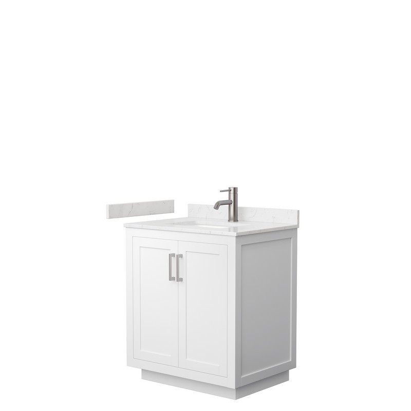 WYNDHAM COLLECTION WCF292930SWHC2UNSMXX MIRANDA 30 INCH SINGLE BATHROOM VANITY IN WHITE WITH LIGHT-VEIN CARRARA CULTURED MARBLE COUNTERTOP, UNDERMOUNT SQUARE SINK AND BRUSHED NICKEL TRIM