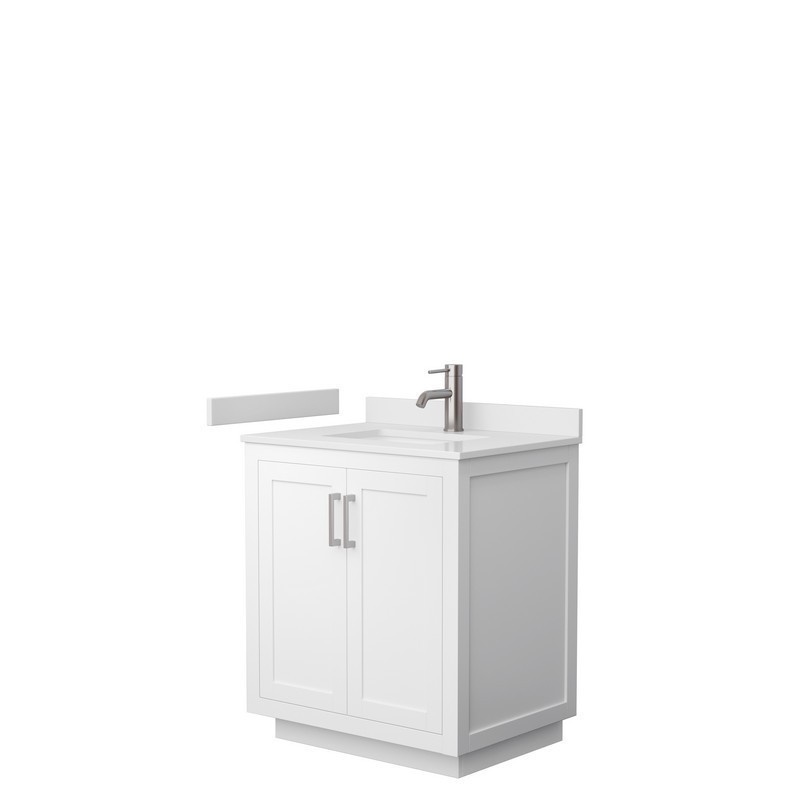 WYNDHAM COLLECTION WCF292930SWHWCUNSMXX MIRANDA 30 INCH SINGLE BATHROOM VANITY IN WHITE WITH WHITE CULTURED MARBLE COUNTERTOP, UNDERMOUNT SQUARE SINK AND BRUSHED NICKEL TRIM