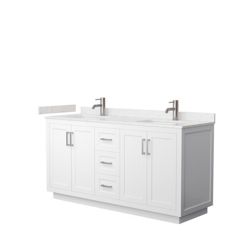 WYNDHAM COLLECTION WCF292966DWHC2UNSMXX MIRANDA 66 INCH DOUBLE BATHROOM VANITY IN WHITE WITH LIGHT-VEIN CARRARA CULTURED MARBLE COUNTERTOP, UNDERMOUNT SQUARE SINKS AND BRUSHED NICKEL TRIM