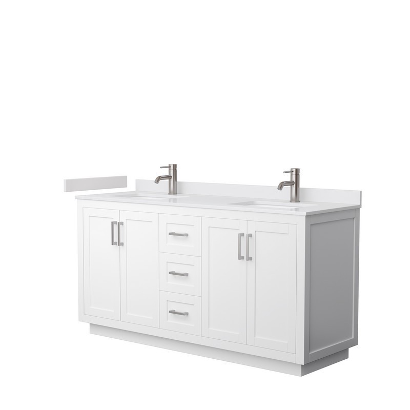 WYNDHAM COLLECTION WCF292966DWHWCUNSMXX MIRANDA 66 INCH DOUBLE BATHROOM VANITY IN WHITE WITH WHITE CULTURED MARBLE COUNTERTOP, UNDERMOUNT SQUARE SINKS AND BRUSHED NICKEL TRIM