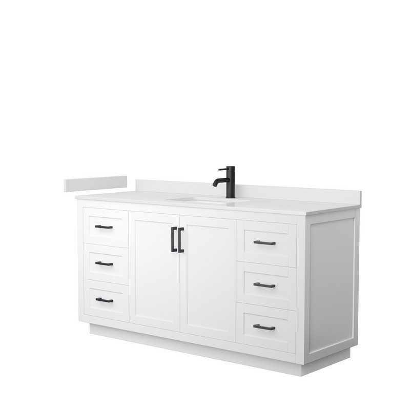 WYNDHAM COLLECTION WCF292966SWBWCUNSMXX MIRANDA 66 INCH SINGLE BATHROOM VANITY IN WHITE WITH WHITE CULTURED MARBLE COUNTERTOP, UNDERMOUNT SQUARE SINK AND MATTE BLACK TRIM
