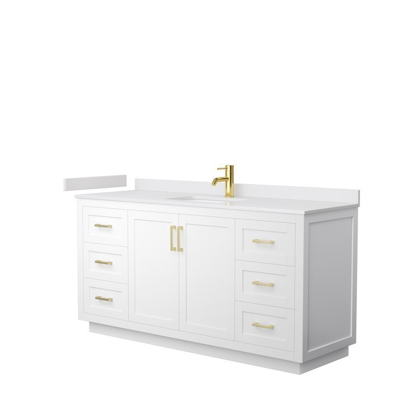 WYNDHAM COLLECTION WCF292966SWGWCUNSMXX MIRANDA 66 INCH SINGLE BATHROOM VANITY IN WHITE WITH WHITE CULTURED MARBLE COUNTERTOP, UNDERMOUNT SQUARE SINK AND BRUSHED GOLD TRIM