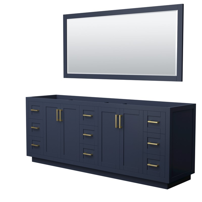 WYNDHAM COLLECTION WCF292984DBLCXSXXM70 MIRANDA 84 INCH DOUBLE BATHROOM VANITY IN DARK BLUE WITH BRUSHED GOLD TRIM AND 70 INCH MIRROR