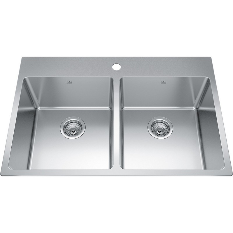 KINDRED BDL2233-9 BROOKMORE COLLECTION 32 7/8 INCH DROP-IN DOUBLE BOWL STAINLESS STEEL KITCHEN SINK