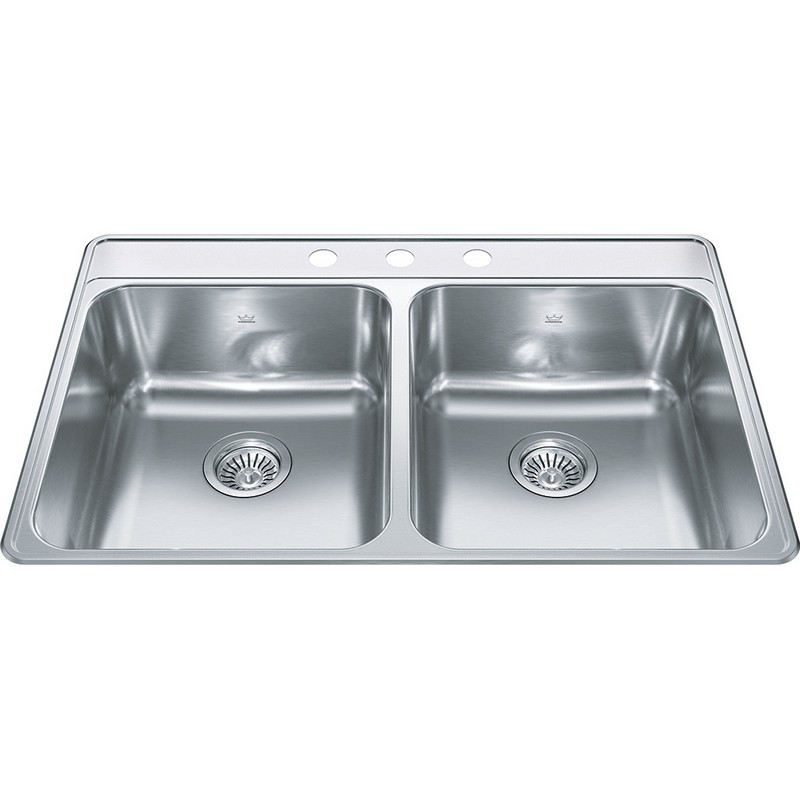 KINDRED FCDLA3322-8-3CBN CREEMORE COLLECTION 33 INCH 3-HOLE DROP-IN DOUBLE BOWL STAINLESS STEEL KITCHEN SINK