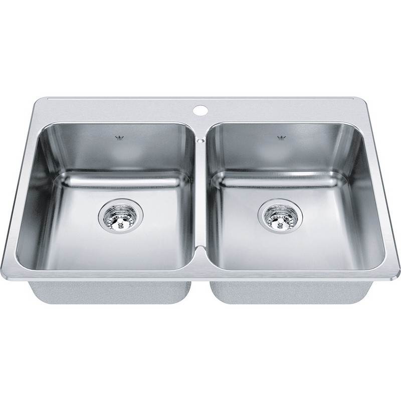 KINDRED QDLA2233-8-1N STEEL QUEEN COLLECTION 33 3/8 INCH DROP-IN 1-HOLE DOUBLE BOWL STAINLESS STEEL KITCHEN SINK