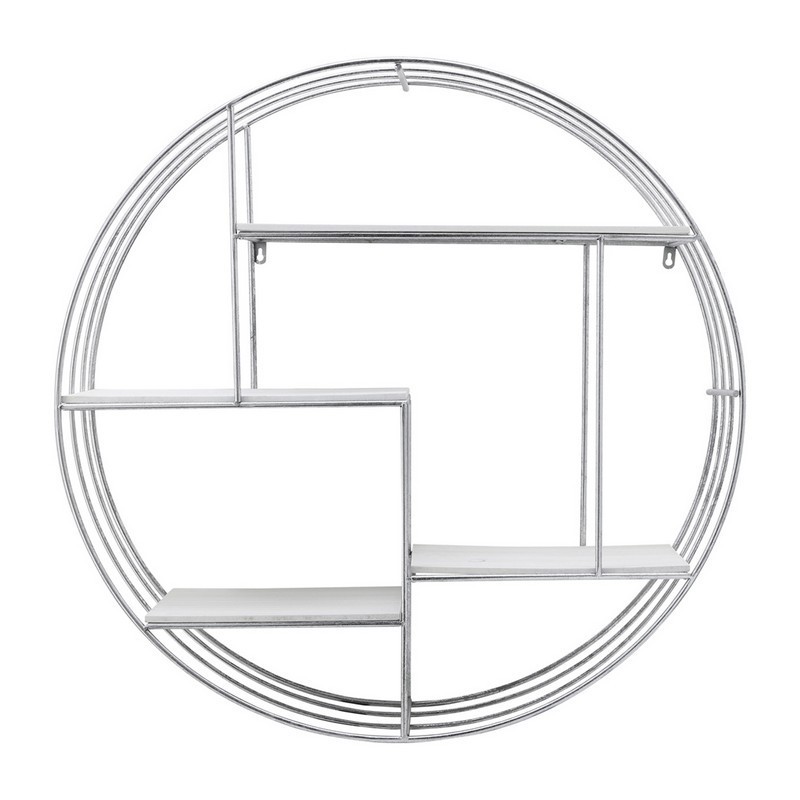 SAGEBROOK HOME 11050-05 ROUND WOOD AND METAL WALL SHELF - WHITE AND SILVER