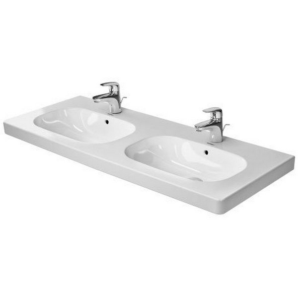 DURAVIT 034812 D-CODE 47-1/4 X 18-7/8 INCH DECK MOUNTED DOUBLE FURNITURE WASHBASIN WITH OVERFLOW
