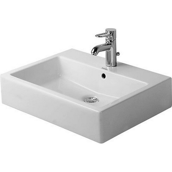 DURAVIT 045250 VERO 19-11/16 INCH ABOVE COUNTER BASIN WHITE WITH OVERFLOW, TAP PLATFORM WITH WONDERGLISS