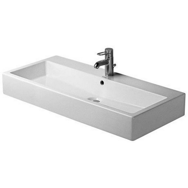 DURAVIT 045410 VERO 39-3/8 X 18-1/2 INCH WIDE LAVATORY WASHBASIN WITH WONDERGLISS AND TWO FAUCET HOLES