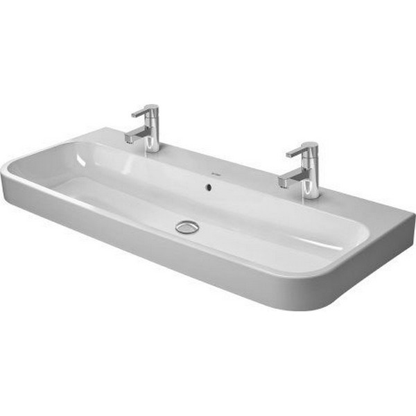 DURAVIT 231812 HAPPY D.2 47-1/4 X 19-7/8 INCH WASHBASIN WITH OVERFLOW WITH 2 FAUCET HOLES