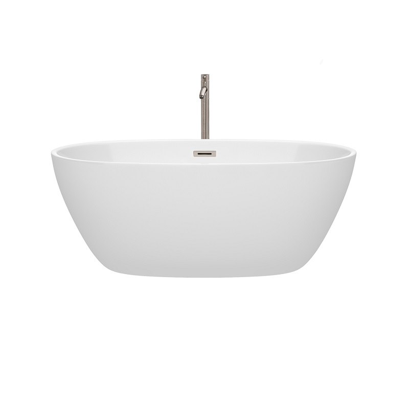 WYNDHAM COLLECTION WCBTK156159ATP11 JUNO 59 INCH SOAKING BATHTUB IN WHITE WITH TRIM AND FLOOR MOUNTED FAUCET