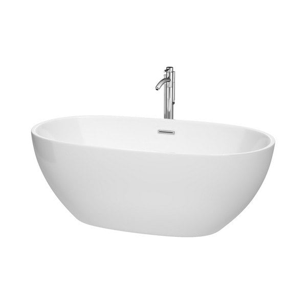 WYNDHAM COLLECTION WCBTK156163ATP11 JUNO 63 INCH SOAKING BATHTUB IN WHITE WITH TRIM AND FLOOR MOUNTED FAUCET