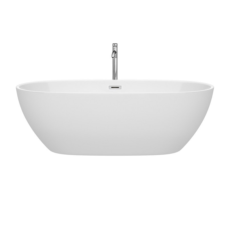 WYNDHAM COLLECTION WCBTK156171ATP11 JUNO 71 INCH FREESTANDING BATHTUB IN WHITE WITH FLOOR MOUNTED FAUCET, DRAIN AND OVERFLOW TRIM