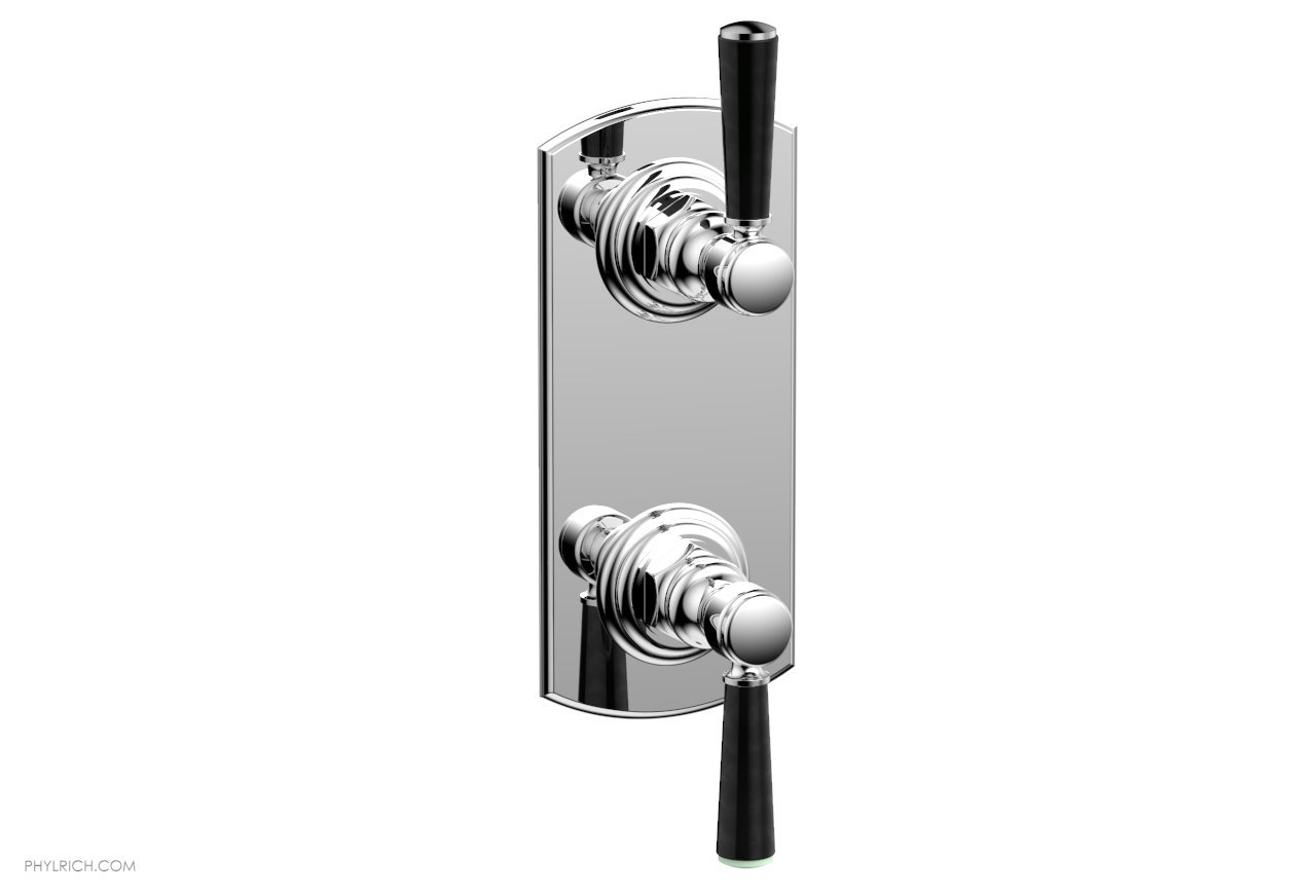 PHYLRICH 4-155-030 HEX TRADITIONAL WALL MOUNT TWO BLACK MARBLE HANDLES MINI THERMOSTATIC VALVE WITH VOLUME CONTROL OR DIVERTER TRIM