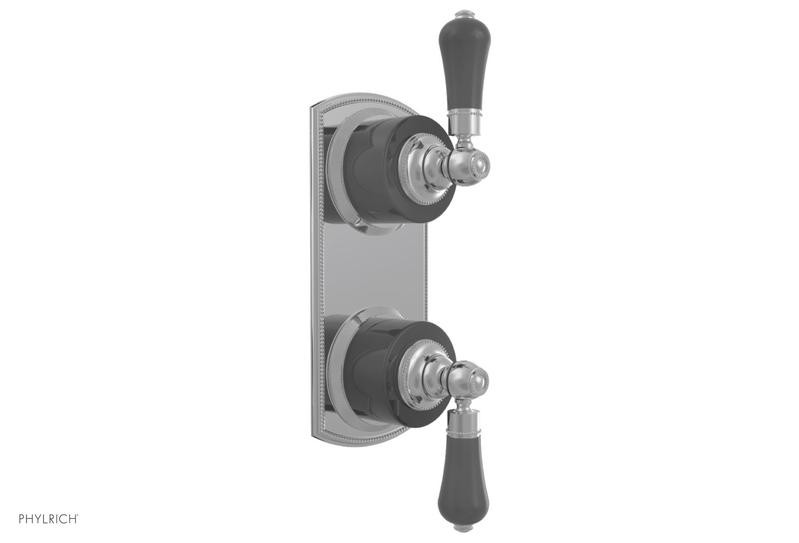 PHYLRICH 4-412C REGENT WALL MOUNT TWO FRIENZE BLACK ONYX LEVER HANDLES MINI THERMOSTATIC VALVE WITH VOLUME CONTROL OR DIVERTER TRIM