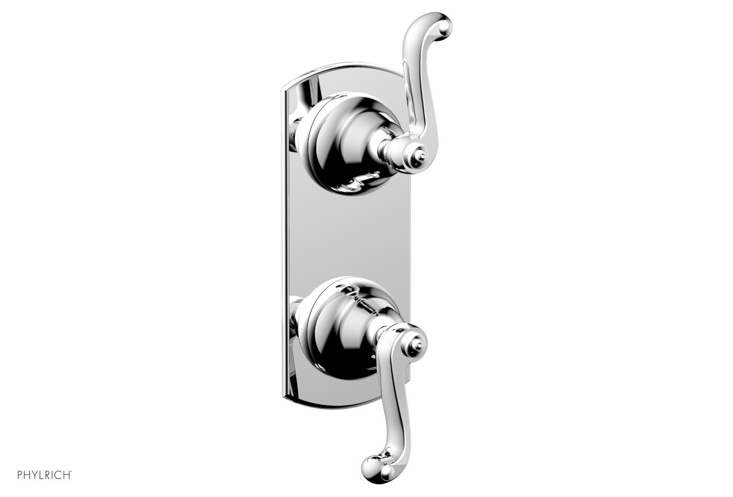 PHYLRICH 4-426 REVERE & SAVANNAH WALL MOUNT TWO CURVED LEVER HANDLES MINI THERMOSTATIC VALVE WITH VOLUME CONTROL OR DIVERTER TRIM
