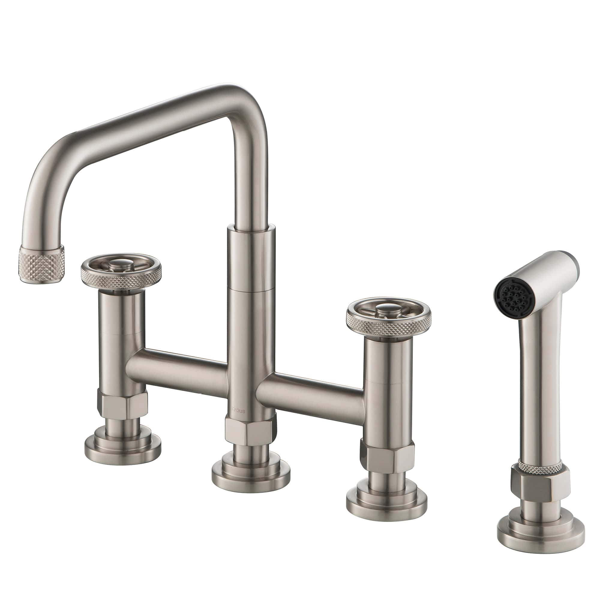 KRAUS KPF-3125 URBIX 12 3/8 INCH COLOR-CHANGING INDUSTRIAL BRIDGE KITCHEN FAUCET WITH SIDE SPRAYER AND COLOR SMART TECHNOLOGY