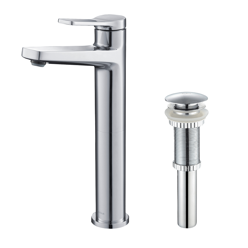 KRAUS KVF-1400CH-PU-10CH INDY™ SINGLE HANDLE VESSEL BATHROOM FAUCET WITH MATCHING POP-UP IN CHROME
