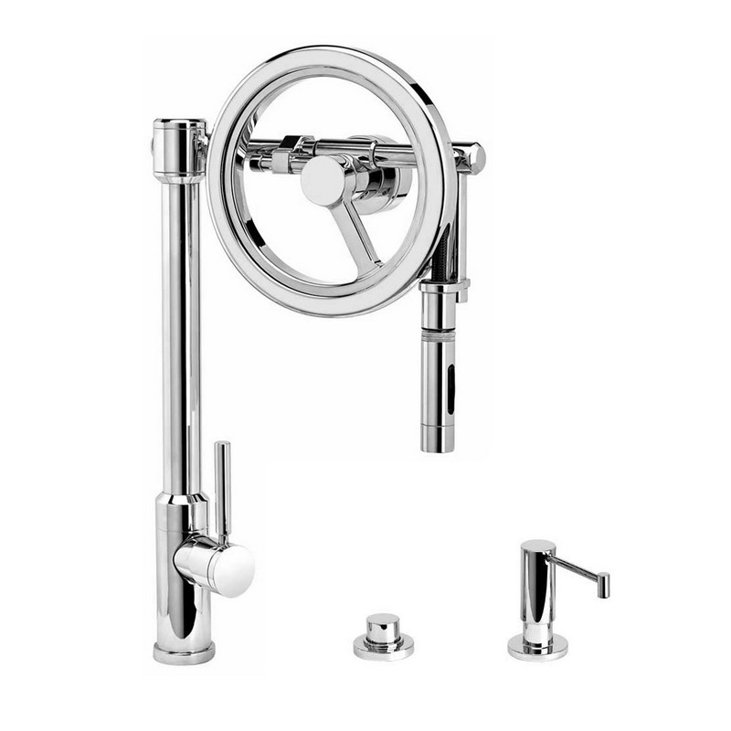 WATERSTONE FAUCETS 5125-3 ENDEAVOR WHEEL PULL-DOWN FAUCET - TOGGLE SPRAYER - 3 PIECE SUITE