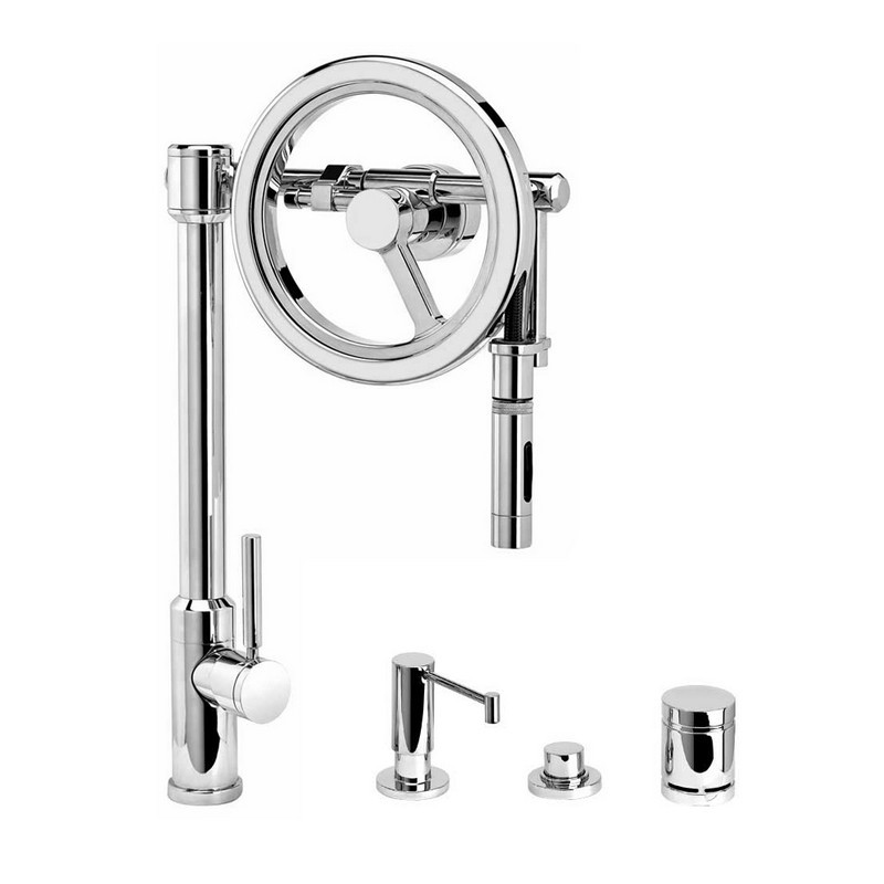WATERSTONE FAUCETS 5125-4 ENDEAVOR WHEEL PULL-DOWN FAUCET - TOGGLE SPRAYER - 4 PIECE SUITE