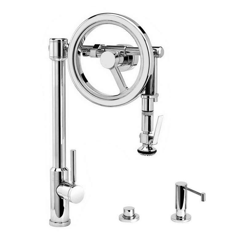 WATERSTONE FAUCETS 5130-3 ENDEAVOR WHEEL PULL-DOWN FAUCET - LEVER SPRAYER - 3 PIECE SUITE
