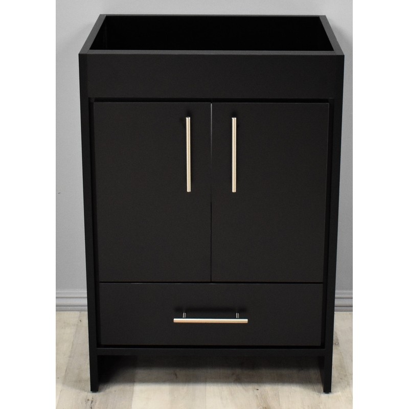 MTD VOLPA USA MTD-3124BK-0 PACIFIC 24 INCH MODERN BATHROOM VANITY IN BLACK WITH STAINLESS STEEL ROUND HOLLOW HARDWARE CABINET ONLY
