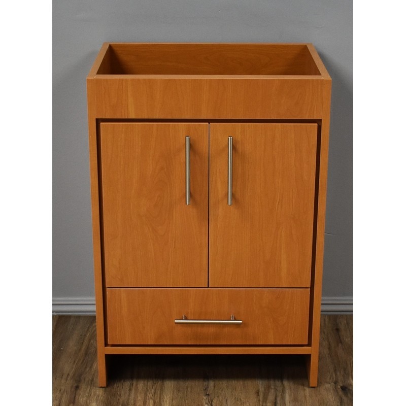MTD VOLPA USA MTD-3124HM-0 PACIFIC 24 INCH MODERN BATHROOM VANITY IN HONEY MAPLE WITH STAINLESS STEEL ROUND HOLLOW HARDWARE CABINET ONLY