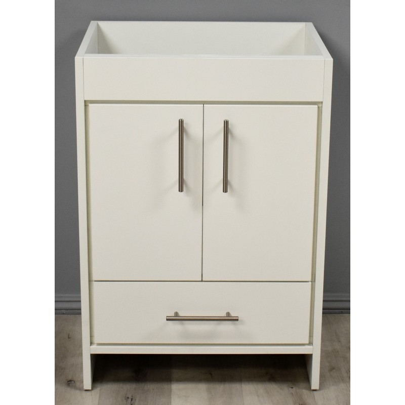 MTD VOLPA USA MTD-3124W-0 PACIFIC 24 INCH MODERN BATHROOM VANITY IN WHITE WITH STAINLESS STEEL ROUND HOLLOW HARDWARE CABINET ONLY