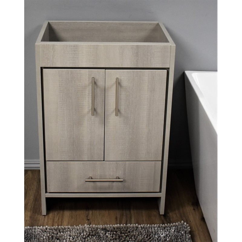 MTD VOLPA USA MTD-3124WG-0 PACIFIC 24 INCH MODERN BATHROOM VANITY IN WEATHERED GREY WITH STAINLESS STEEL ROUND HOLLOW HARDWARE CABINET ONLY