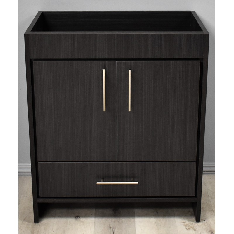 MTD VOLPA USA MTD-3130BA-0 PACIFIC 30 INCH MODERN BATHROOM VANITY IN BLACK ASH WITH STAINLESS STEEL ROUND HOLLOW HARDWARE CABINET ONLY