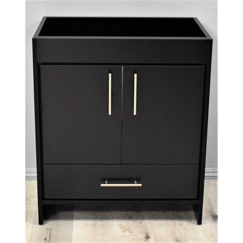 MTD VOLPA USA MTD-3130BK-0 PACIFIC 30 INCH MODERN BATHROOM VANITY IN BLACK WITH STAINLESS STEEL ROUND HOLLOW HARDWARE CABINET ONLY