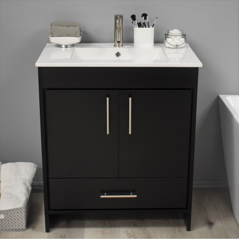 Mtd Volpa Usa Mtd 3130bk 14 Pacific 30 Inch Modern Bathroom Vanity In Black With Integrated Ceramic Top And Stainless