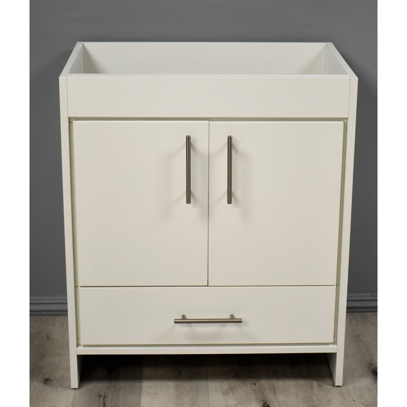 MTD VOLPA USA MTD-3130W-0 PACIFIC 30 INCH MODERN BATHROOM VANITY IN WHITE WITH STAINLESS STEEL ROUND HOLLOW HARDWARE CABINET ONLY