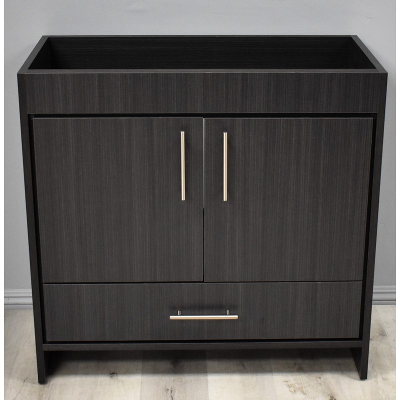MTD VOLPA USA MTD-3136BA-0 PACIFIC 36 INCH MODERN BATHROOM VANITY IN BLACK ASH WITH STAINLESS STEEL ROUND HOLLOW HARDWARE CABINET ONLY