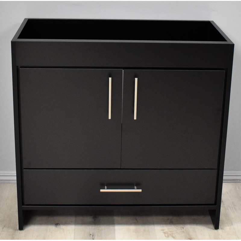 MTD VOLPA USA MTD-3136BK-0 PACIFIC 36 INCH MODERN BATHROOM VANITY IN BLACK WITH STAINLESS STEEL ROUND HOLLOW HARDWARE CABINET ONLY