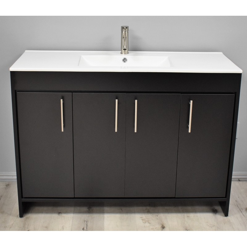 MTD VOLPA USA MTD-3148BK-14 PACIFIC 48 INCH MODERN BATHROOM VANITY IN BLACK WITH INTEGRATED CERAMIC TOP AND STAINLESS STEEL ROUND HOLLOW HARDWARE