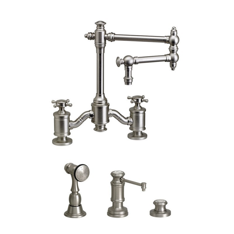 WATERSTONE FAUCETS 6150-12-3 TOWSON BRIDGE FAUCET WITH 12 INCH ARTICULATED SPOUT - 3 PIECE SUITE
