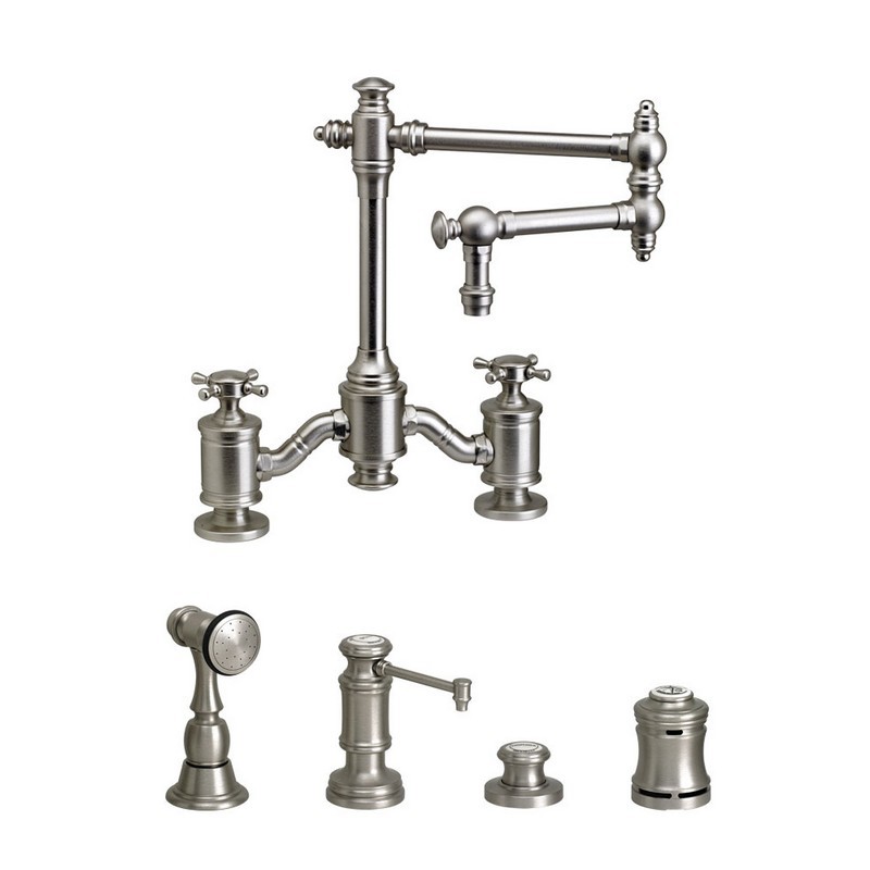 WATERSTONE FAUCETS 6150-12-4 TOWSON BRIDGE FAUCET WITH 12 INCH ARTICULATED SPOUT - 4 PIECE SUITE