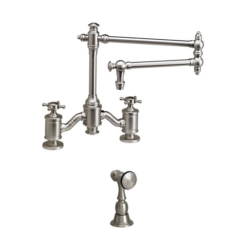 WATERSTONE FAUCETS 6150-18-1 TOWSON BRIDGE FAUCET WITH 18 INCH ARTICULATED SPOUT WITH SIDE SPRAY