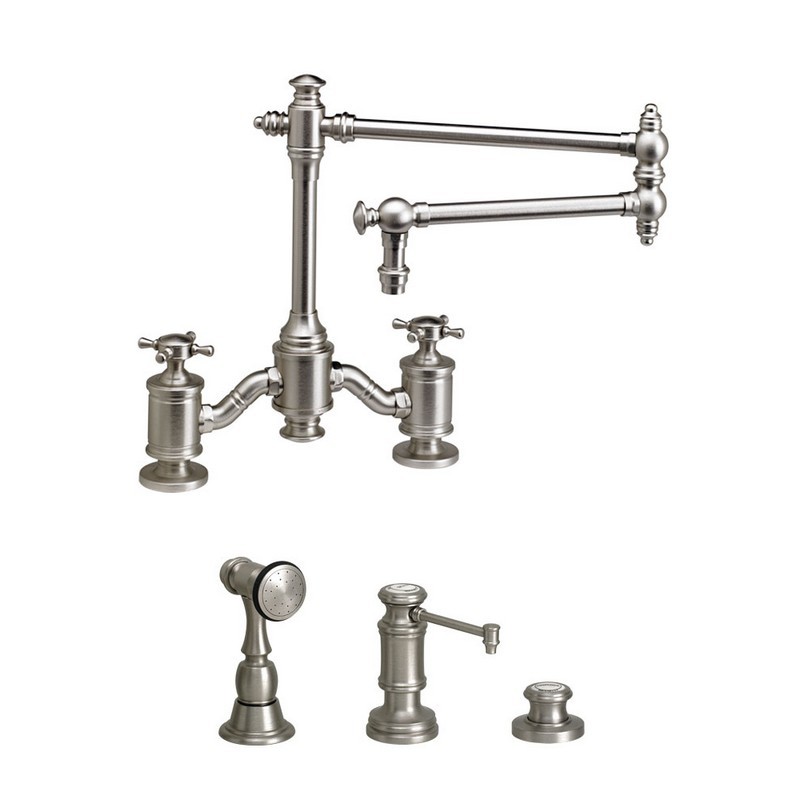 WATERSTONE FAUCETS 6150-18-3 TOWSON BRIDGE FAUCET WITH 18 INCH ARTICULATED SPOUT - 3 PIECE SUITE
