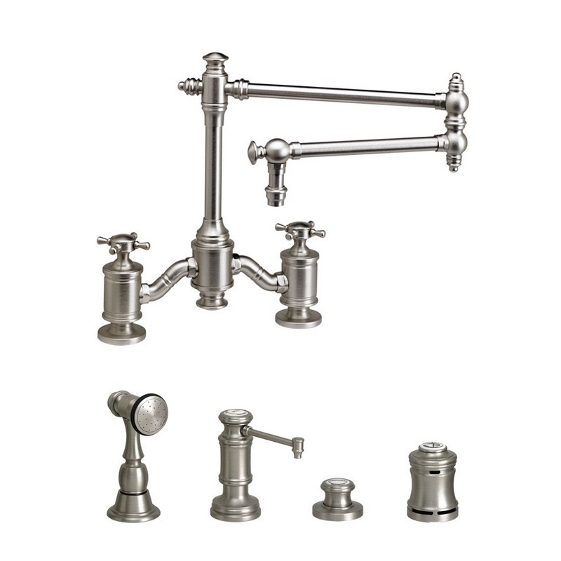 WATERSTONE FAUCETS 6150-18-4 TOWSON BRIDGE FAUCET WITH 18 INCH ARTICULATED SPOUT - 4 PIECE SUITE