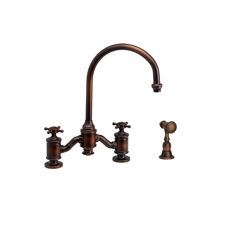 WATERSTONE FAUCETS 6350-1 HAMPTON BRIDGE FAUCET WITH CROSS HANDLES WITH SIDE SPRAY