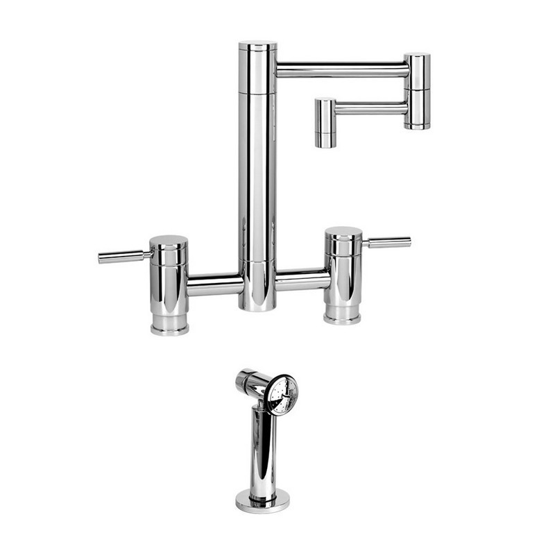 WATERSTONE FAUCETS 7600-12-1 HUNLEY BRIDGE FAUCET WITH 12 INCH ARTICULATED SPOUT WITH SIDE SPRAY