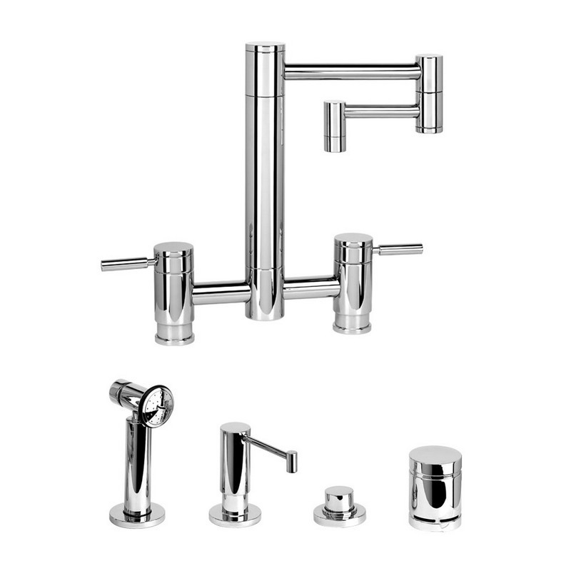 WATERSTONE FAUCETS 7600-12-4 HUNLEY BRIDGE FAUCET WITH 12 INCH ARTICULATED SPOUT - 4 PIECE SUITE