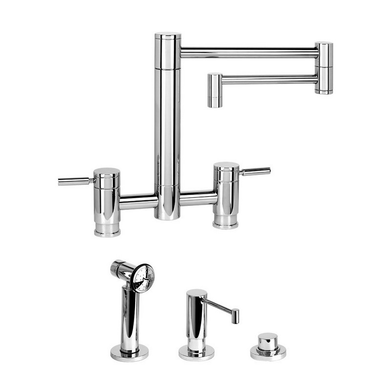 WATERSTONE FAUCETS 7600-18-3 HUNLEY BRIDGE FAUCET WITH 18 INCH ARTICULATED SPOUT - 3 PIECE SUITE