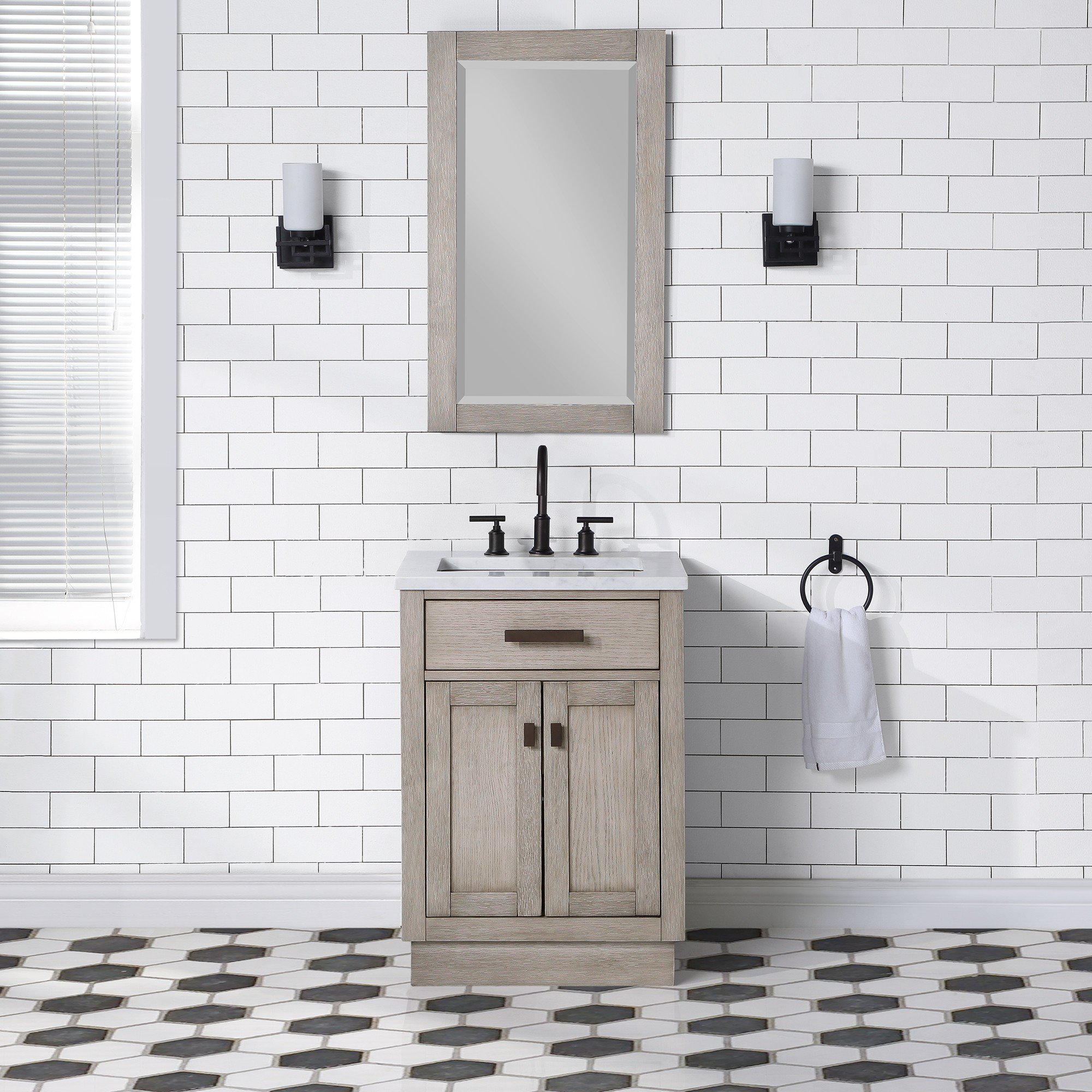 WATER-CREATION CH24CW03GK-R21000000 CHESTNUT 24 INCH SINGLE BATHROOM VANITY WITH MIRROR IN GREY OAK