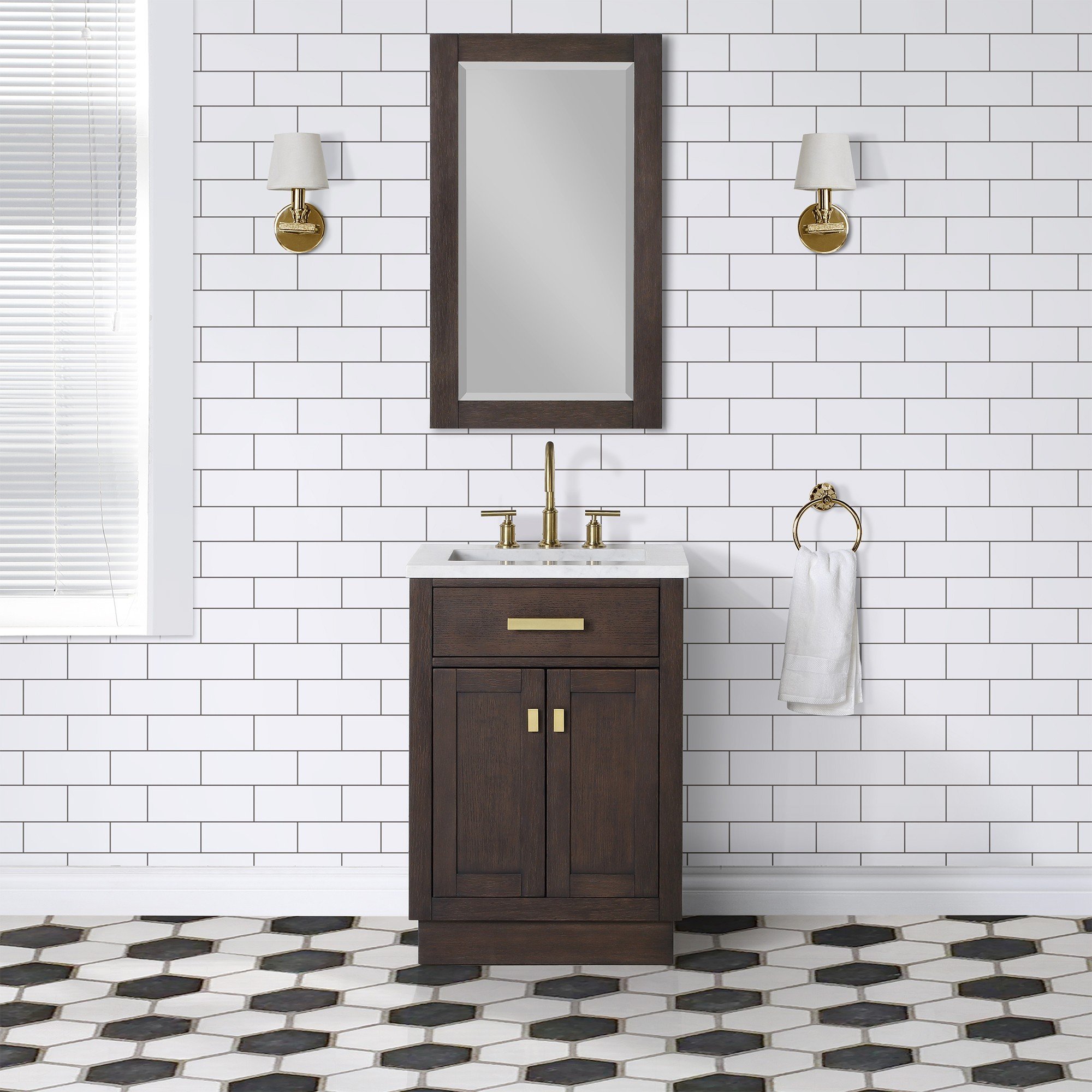 WATER-CREATION CH24CW06BK-000BL1406 CHESTNUT 24 INCH SINGLE BATHROOM VANITY IN BROWN OAK